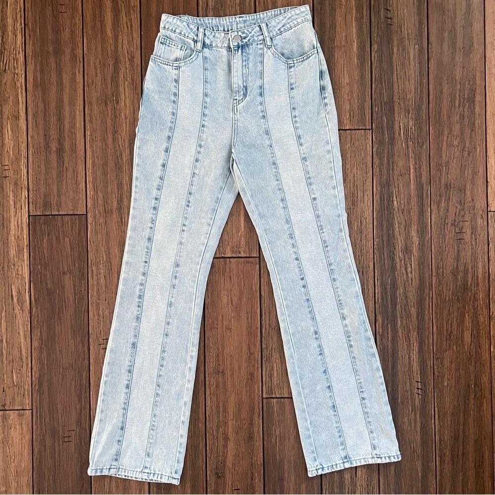 Le Lis High Rise Bootcut Light Wash Jeans Denim Flare Hippie 26 Seams Stone Wash - Picture 10 of 10
